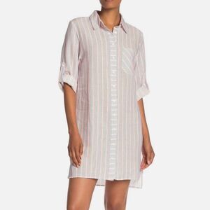 MILLY 100% Linen Multi-Color Striped 3/4 Wide Sleeve Shirt Dress Size Small